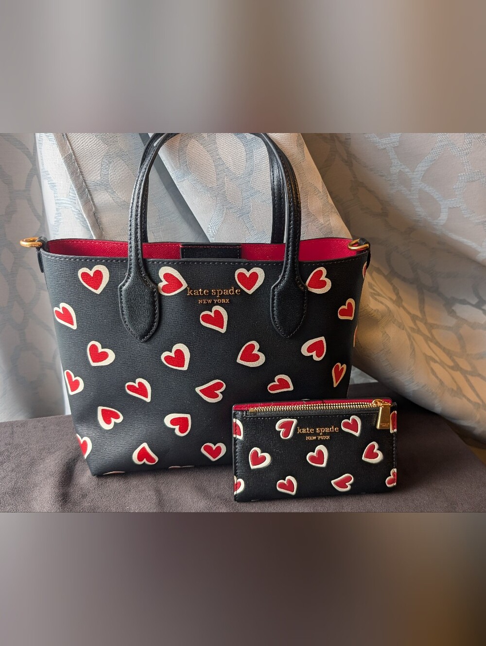 Kate Spade Bleecker Stencil Hearts Tote & Matching Wallet Set